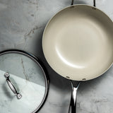 J&L 'Signature' 28cm Ceramic-Coated Wok with Lid, Sage Green