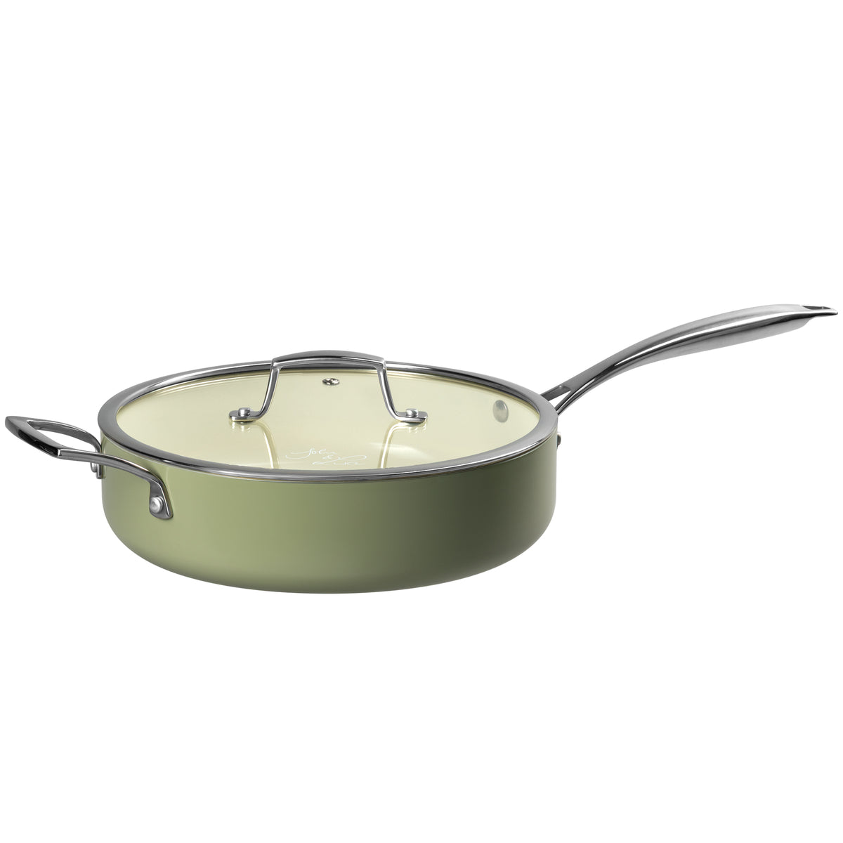 J&L 'Signature' 26cm Ceramic-Coated Sauté Pan with Lid, Sage Green