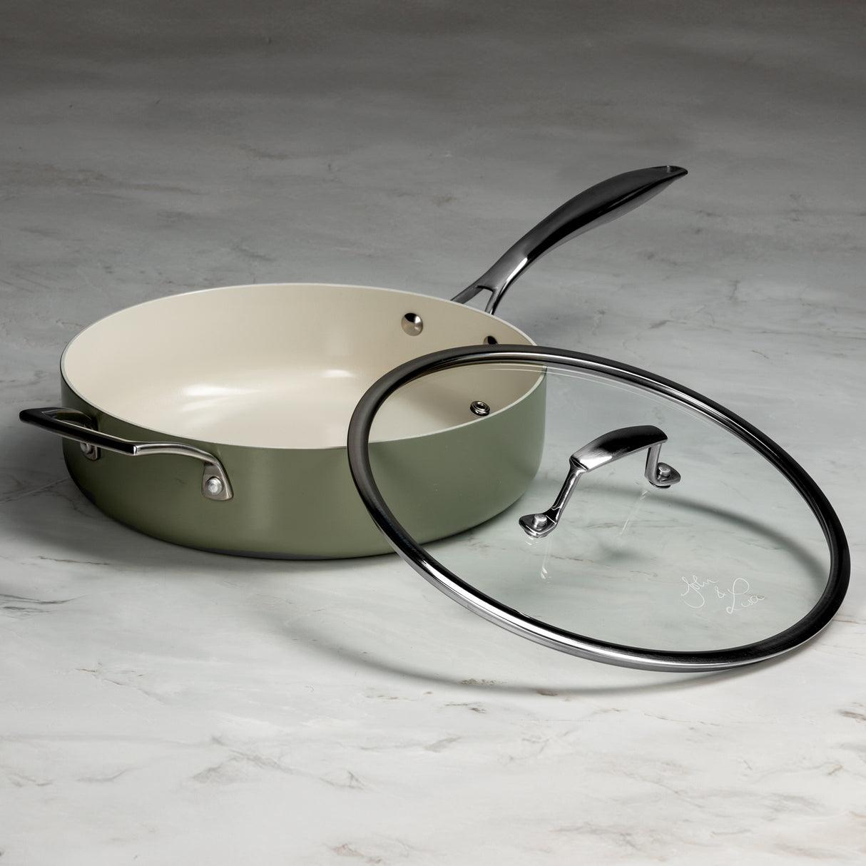 J&L 'Signature' 8-Piece Ceramic-Coated Pan Set, Sage Green