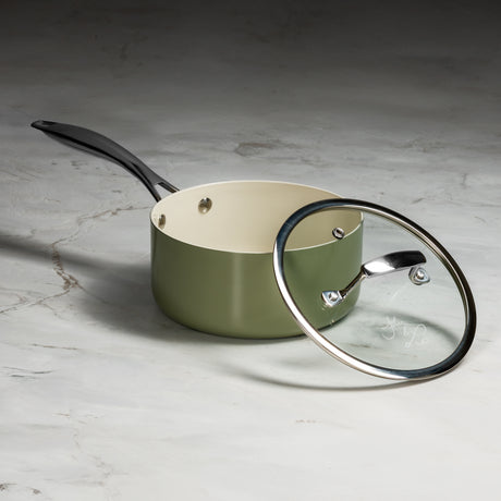 J&L 'Signature' 20cm Ceramic-Coated Saucepan, Sage Green