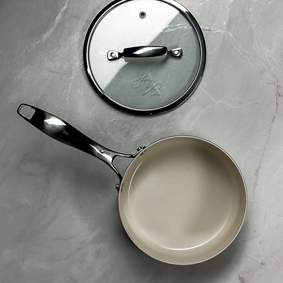 J&L 'Signature' 20cm Ceramic-Coated Saucepan, Sage Green
