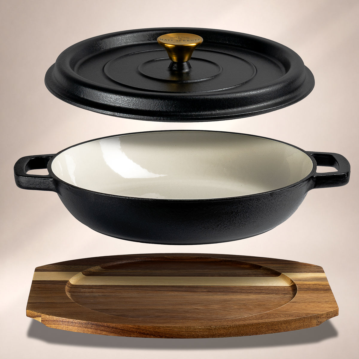Matt Tebbutt Matte Black Cast Iron Cookware Set, 5 Piece