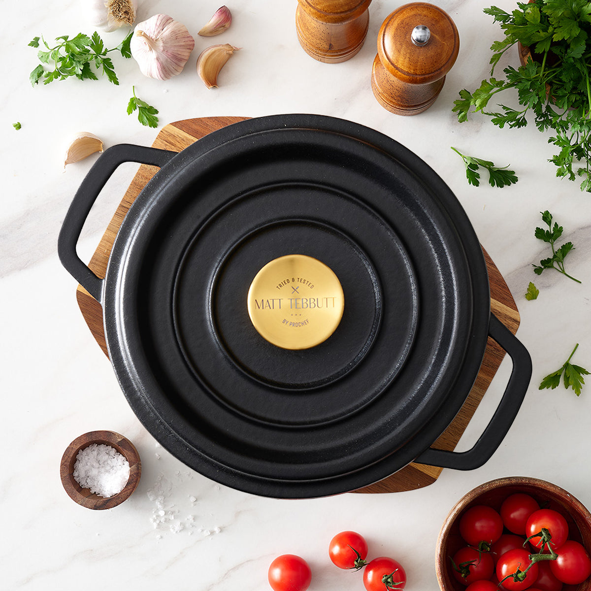 Matt Tebbutt 26cm Matte Black Cast Iron Casserole Dish