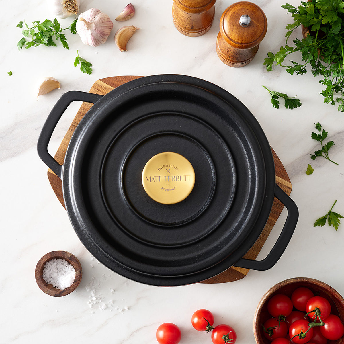 Matt Tebbutt Matte Black Cast Iron Casserole Dish Set, 2 Piece