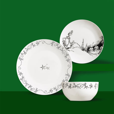 The Grinch 12PC 4 Place Porcelain Dinner Set Plates & Bowls Christmas Dinnerware