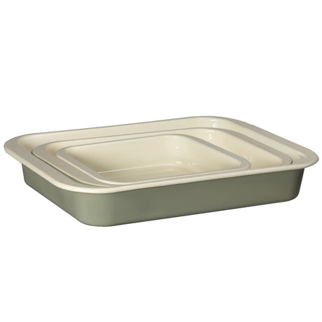 J&L 3-Piece Enamel Roasting Tin Set, Sage Green & Cream