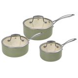 J&L 'Signature' 3-Piece Ceramic-Coated Saucepan Set, Sage Green