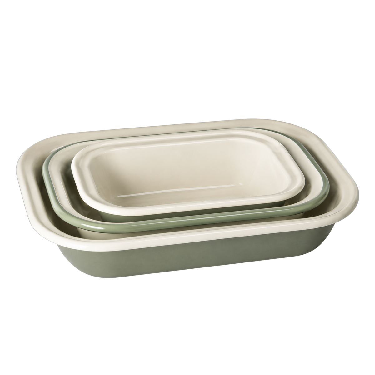 J&L 3-Piece Enamel Pie Dish Set, Sage Green & Cream