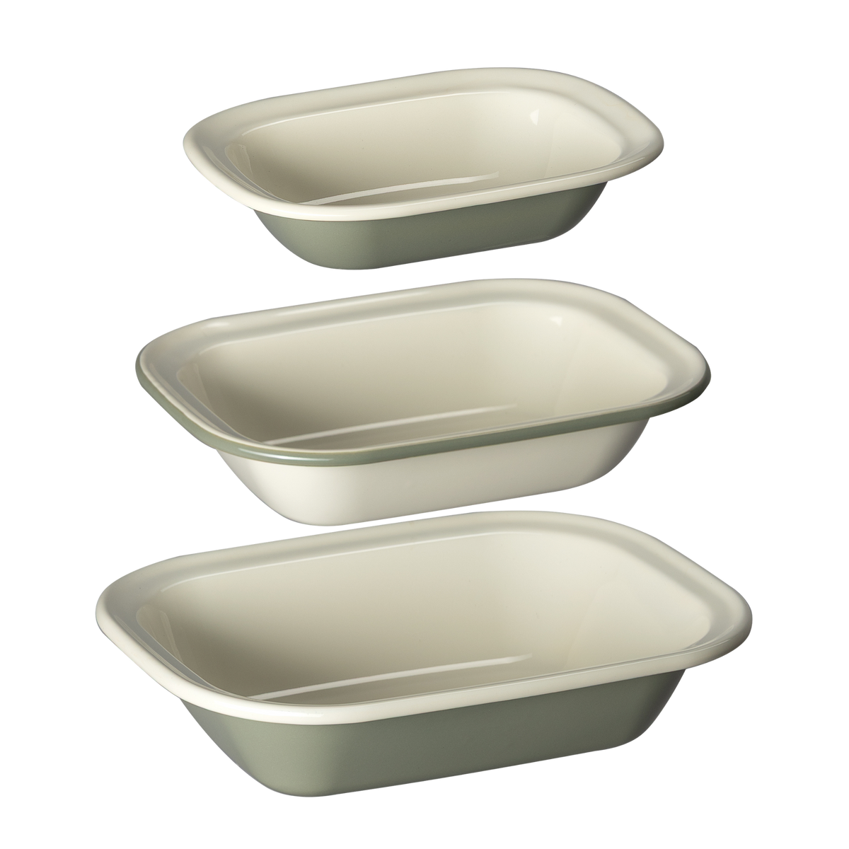 J&L 3-Piece Enamel Pie Dish Set, Sage Green & Cream