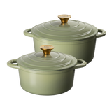 J&L 2-Piece Cast Iron Casserole Dish Set, Sage Green