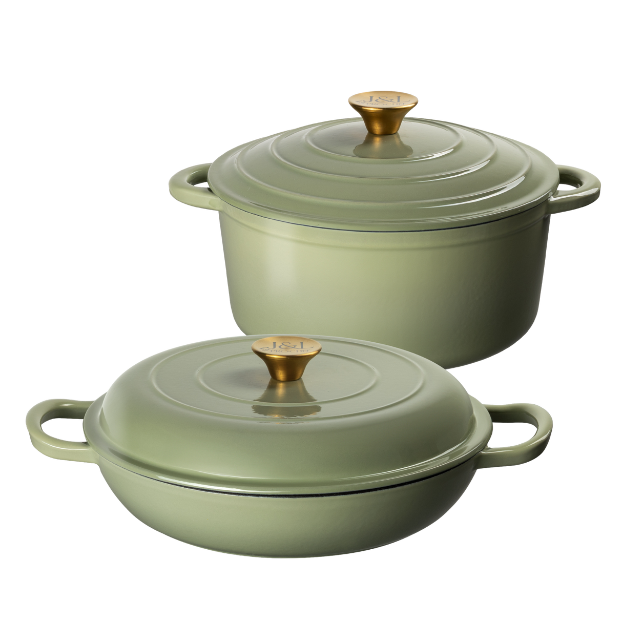 J&L 2-Piece Cast Iron Casserole Set, Sage Green