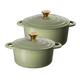 J&L 2-Piece Cast Iron Casserole Dish Set, Sage Green
