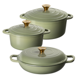 J&L 3-Piece Cast Iron Casserole Dish Set, Sage Green
