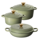 J&L 3-Piece Cast Iron Casserole Dish Set, Sage Green