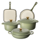 J&L 5-Piece Cast Iron Pan & Casserole Dish Set, Sage Green