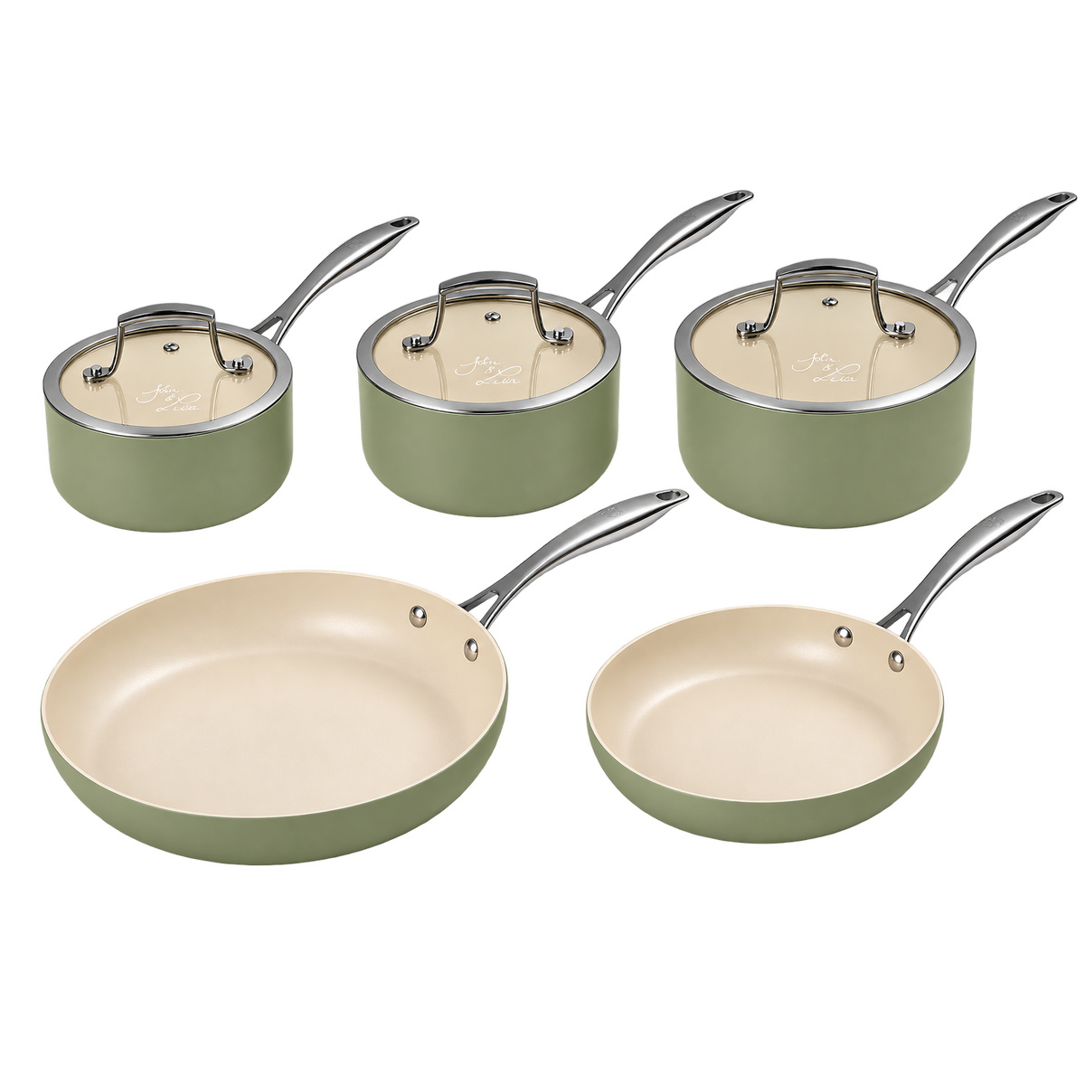 J&L 'Signature' 5-Piece Ceramic-Coated Pan Set, Sage Green