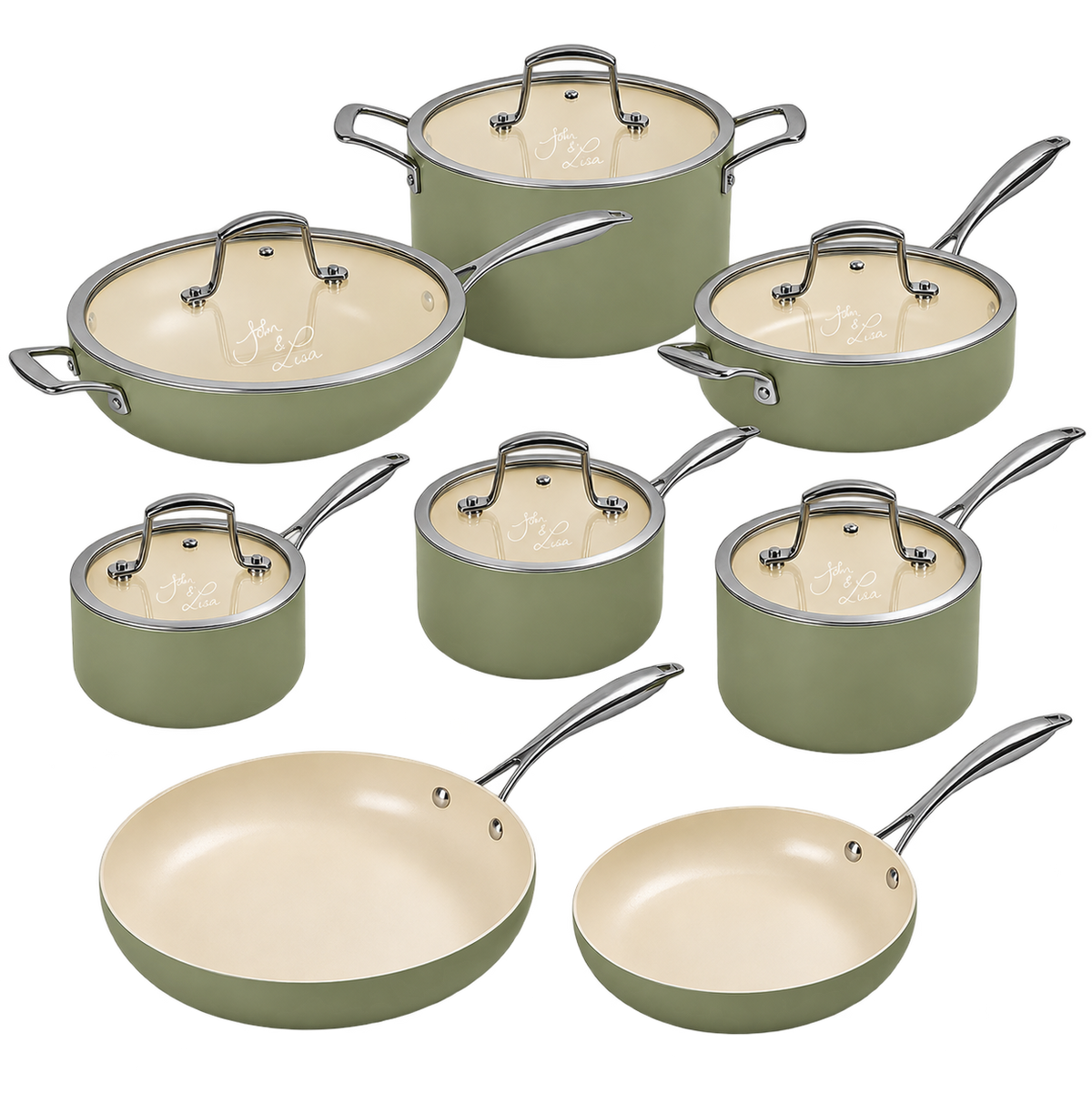 J&L 'Signature' 8-Piece Ceramic-Coated Pan Set, Sage Green