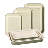 J&L 6-Piece Enamel Oven Tray & Roasting Tin Set, Sage Green & Cream
