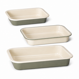J&L 3-Piece Enamel Roasting Tin Set, Sage Green & Cream