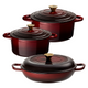 3-Piece Cast Iron Casserole Dish Set, Deep Garnet