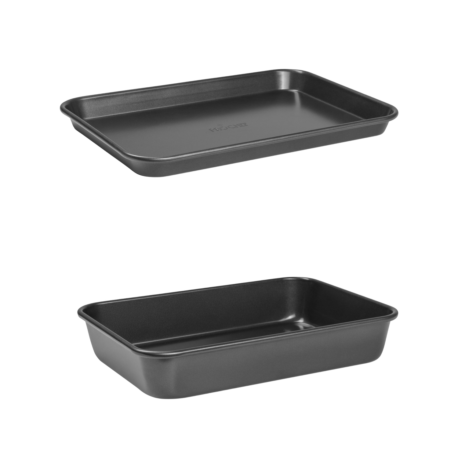 Two carbon steel black oven tray and roasting set