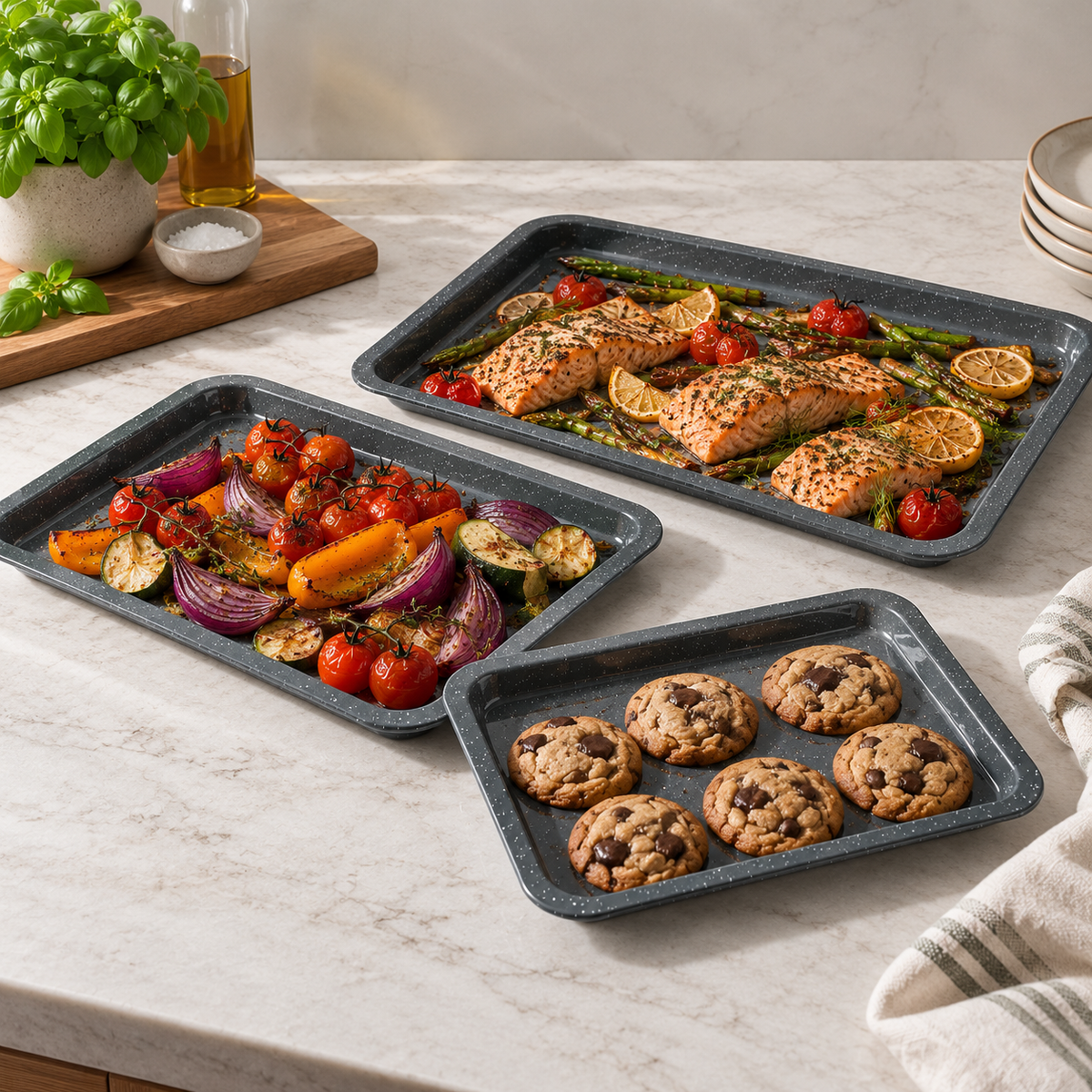 3-Piece Grey Enamel Oven Tray Set