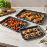 3-Piece Grey Enamel Oven Tray Set