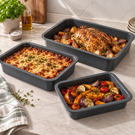 3-Piece Grey Enamel Roasting Tin Set